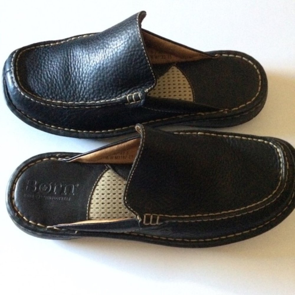 Men's BORN Black Leather Slip-On Shoes Size 9